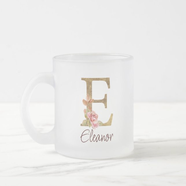 Taza De Cristal Esmerilado Letra de nombre personalizado E rosa pálido con ro (Izquierda)