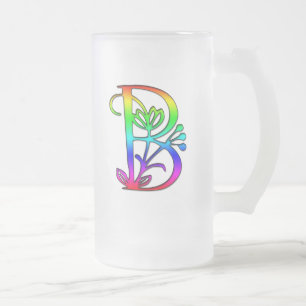 TAZA DE CRISTAL ESMERILADO LETRA FLORAL COLORIDA B DEL MONOGRAMA