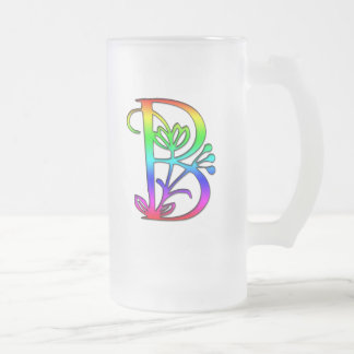 TAZA DE CRISTAL ESMERILADO LETRA FLORAL COLORIDA B DEL MONOGRAMA