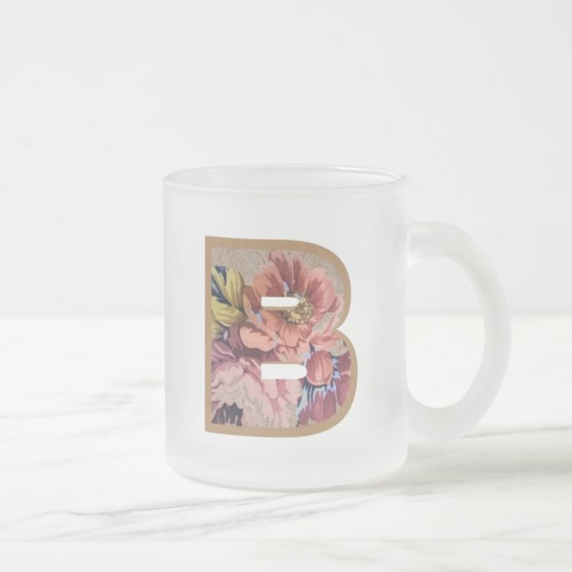 Taza De Cristal Esmerilado Letra floral inicial rustica B monograma (Derecha)
