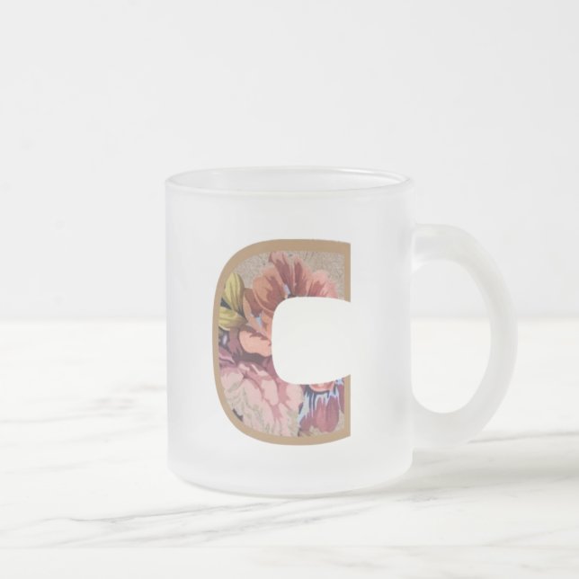 Taza De Cristal Esmerilado Letra floral inicial rustica C monograma (Derecha)