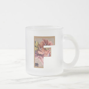 Taza De Cristal Esmerilado Letra floral inicial rustica F monograma
