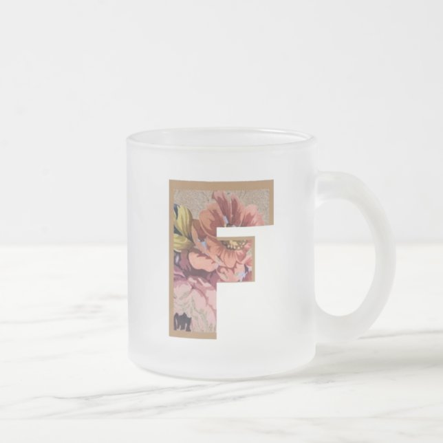 Taza De Cristal Esmerilado Letra floral inicial rustica F monograma (Derecha)