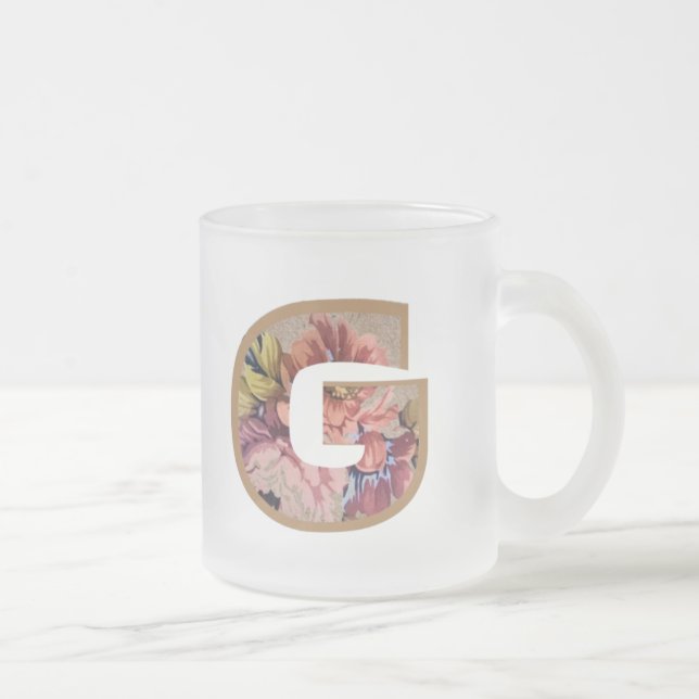 Taza De Cristal Esmerilado Letra floral inicial rustica G monograma (Derecha)