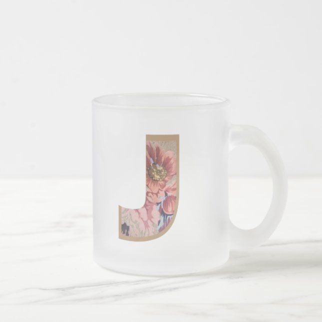 Taza De Cristal Esmerilado Letra floral inicial rustica J monograma (Derecha)