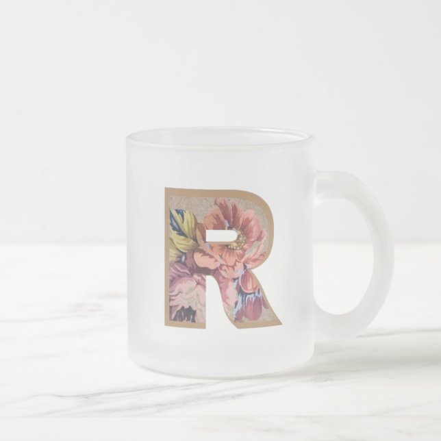 Taza De Cristal Esmerilado Letra floral inicial rustica R Monograma (Derecha)