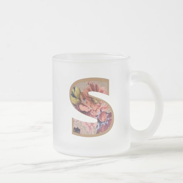 Taza De Cristal Esmerilado Letra floral inicial rustica S Monograma (Derecha)