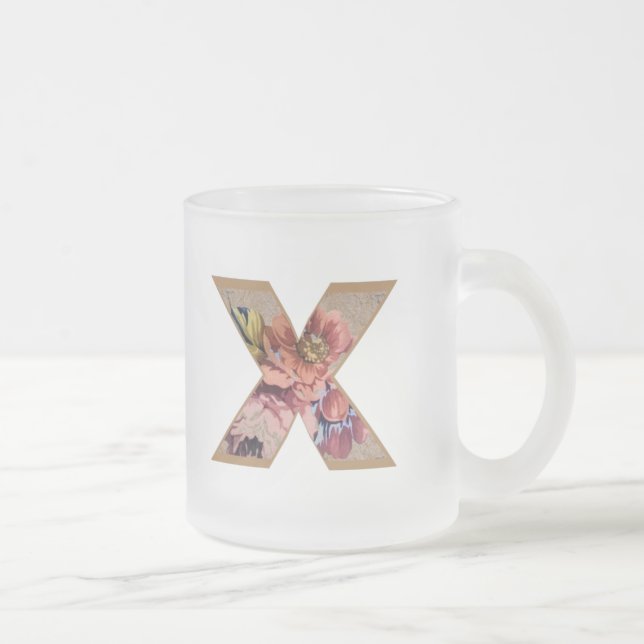 Taza De Cristal Esmerilado Letra floral inicial rustica X monograma (Derecha)