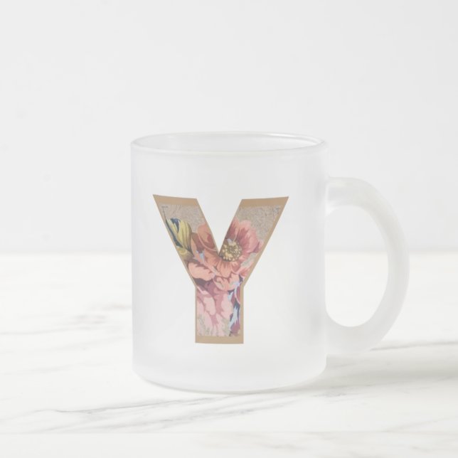 Taza De Cristal Esmerilado Letra floral inicial rustica y monograma (Derecha)