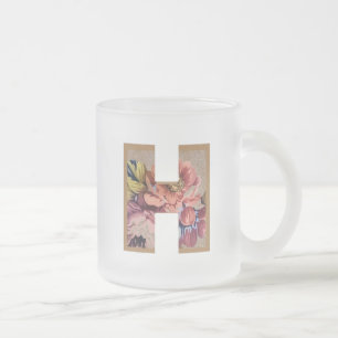 Taza De Cristal Esmerilado Letra inicial floral rústica H monograma