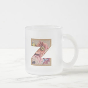 Taza De Cristal Esmerilado Letra Inicial Floral Rústica Monograma Z