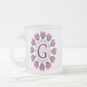 Taza De Cristal Esmerilado Letra mayúscula G monograma floral
