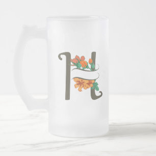 Taza De Cristal Esmerilado Letra mayúscula Monograma floral H
