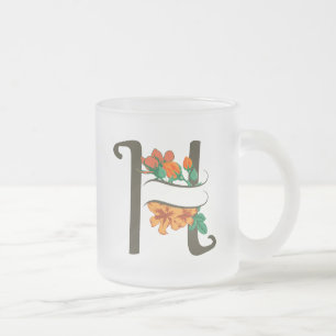 Taza De Cristal Esmerilado Letra mayúscula Monograma floral H