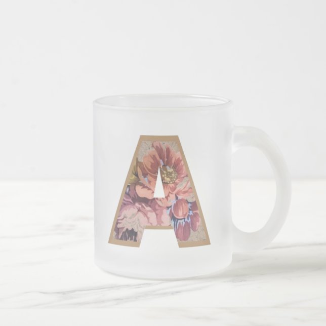 Taza De Cristal Esmerilado Letra rubia floral inicial a monograma (Derecha)