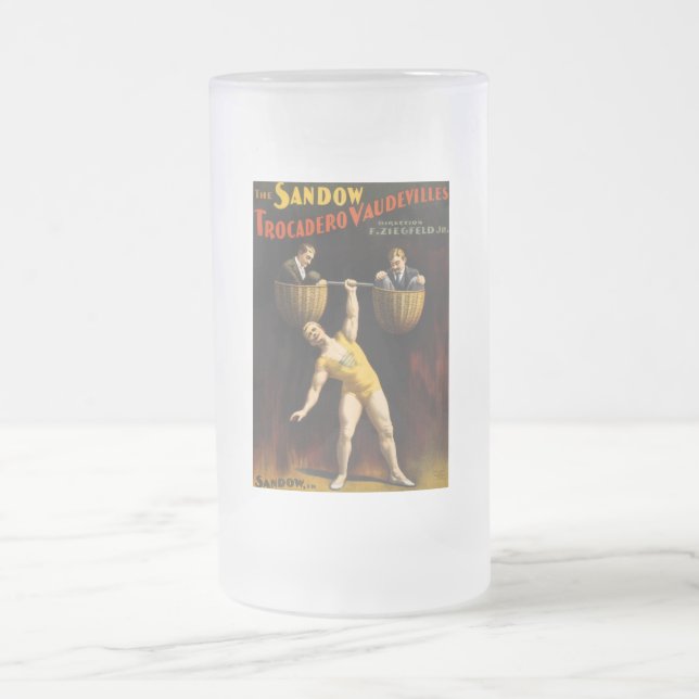 Taza De Cristal Esmerilado Levantador de pesas Eugen Sandow Vaudeville (Centro)