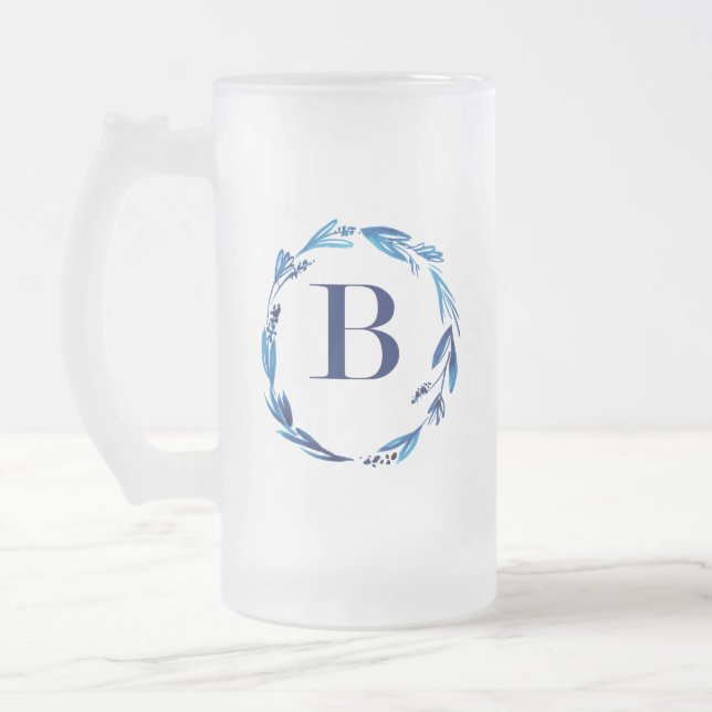 Taza De Cristal Esmerilado Leyenda floral azul 'B' (Izquierda)