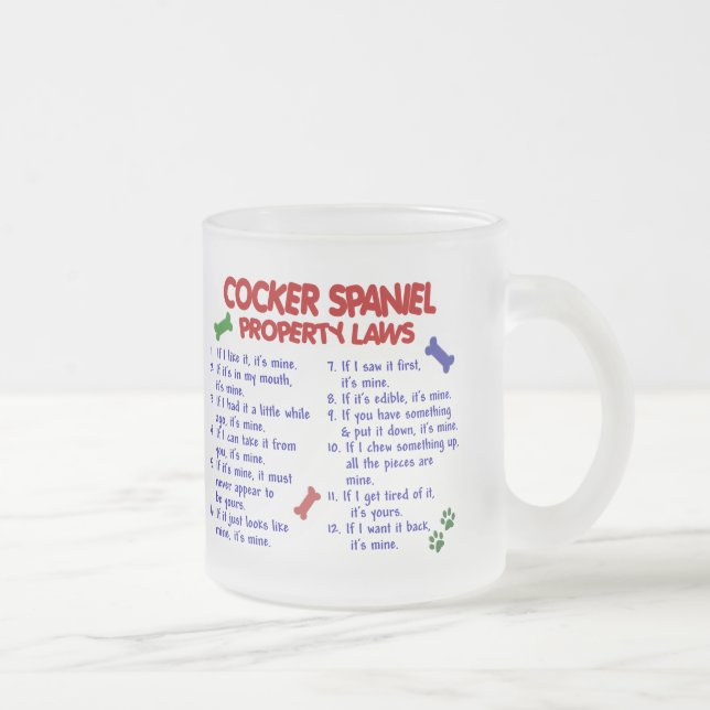 Taza De Cristal Esmerilado Leyes 2 de la propiedad de COCKER SPANIEL (Derecha)