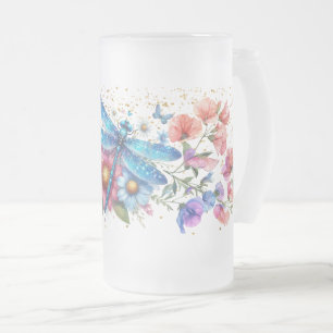 Taza De Cristal Esmerilado Libélula Azul