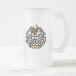 Taza De Cristal Esmerilado Liberty Harbor Eagle Anchor de dos caras