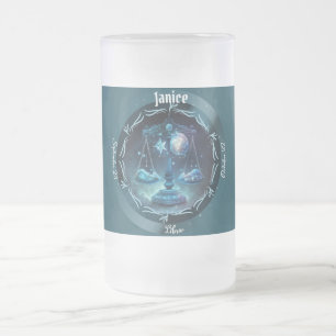 Taza De Cristal Esmerilado Libra Zodiaco Personalizable