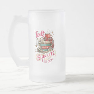 Taza De Cristal Esmerilado Libros, mantas y chocolate caliente