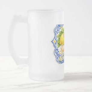Taza De Cristal Esmerilado Limon Mediterráneo de Azulejo – Arte acuarela con