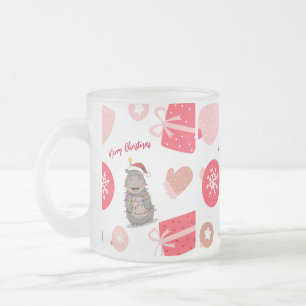 Taza De Cristal Esmerilado Lindo alegre hipopótamo árbol de Navidad zoológico