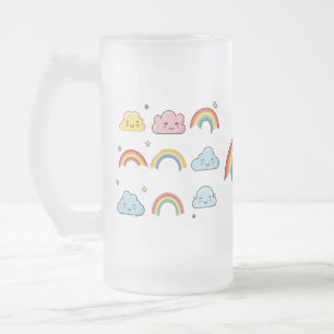 Taza De Cristal Esmerilado lindo arco iris y nube