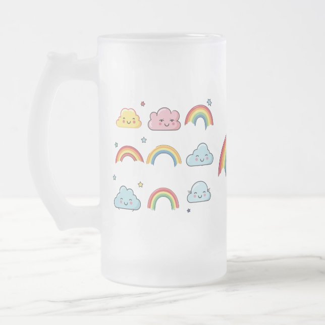 Taza De Cristal Esmerilado lindo arco iris y nube (Izquierda)