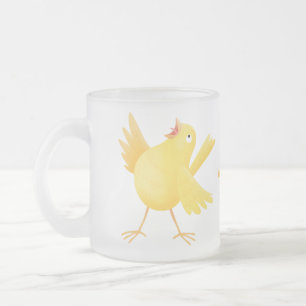 Taza De Cristal Esmerilado Lindo canario amarillo cantando dibujo animado