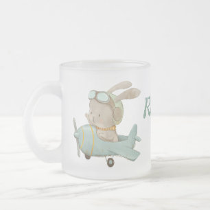 Taza De Cristal Esmerilado  lindo conejito piloto con casco