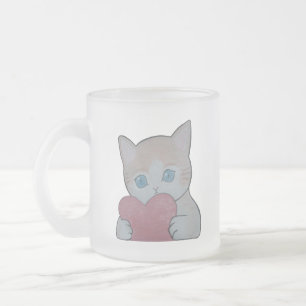 Taza De Cristal Esmerilado lindo gatito con corazón