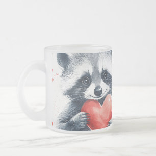 Taza De Cristal Esmerilado lindo mapache con corazón para el día de San Valen