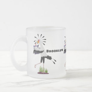 Taza De Cristal Esmerilado Lindo pájaro secretario escribiendo notas caricatu
