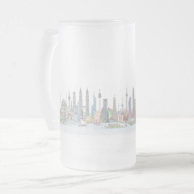 Taza De Cristal Esmerilado Línea aérea del mundo (Anverso izquierdo)