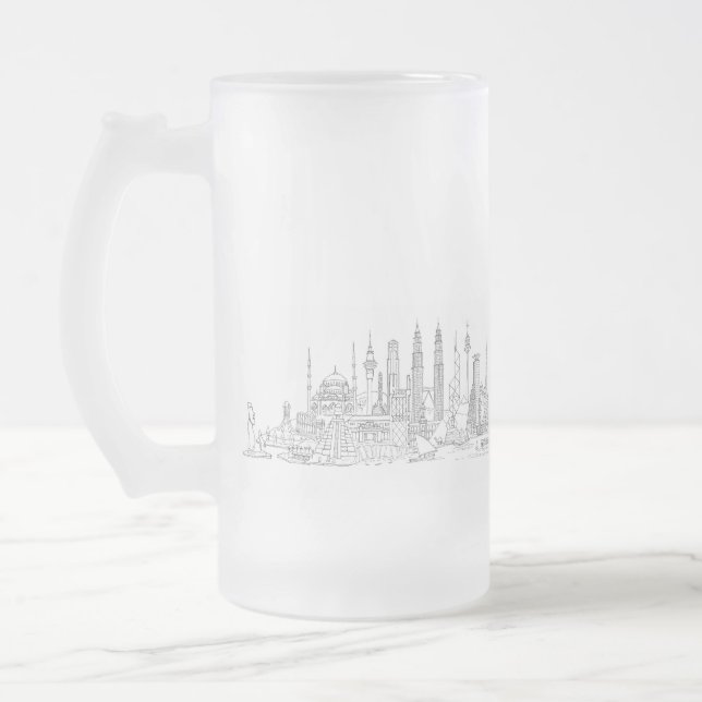 Taza De Cristal Esmerilado Línea aérea del mundo (blanco y negro) (Izquierda)