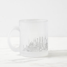 Taza De Cristal Esmerilado Línea aérea del mundo (blanco y negro)