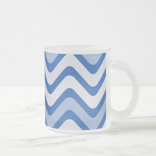 Taza De Cristal Esmerilado Líneas Onduladas Azules