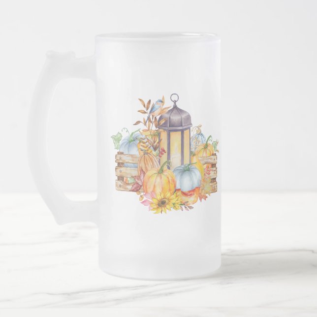 Taza De Cristal Esmerilado Linterna, pájaro azul y girasoles (Izquierda)