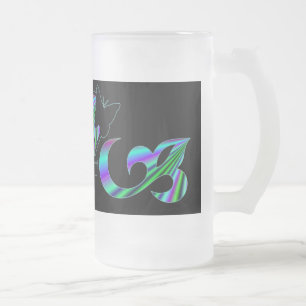 Taza De Cristal Esmerilado Lirio cardíaco arcoiris y mariposa