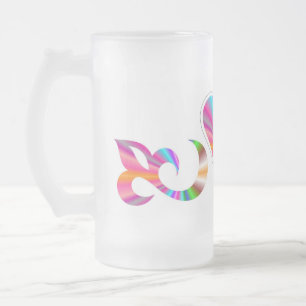 Taza De Cristal Esmerilado Lirio cardíaco arcoiris y mariposa