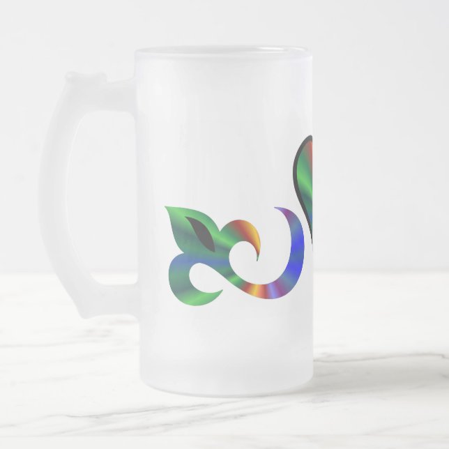 Taza De Cristal Esmerilado Lirio cardíaco arcoiris y mariposa (Izquierda)