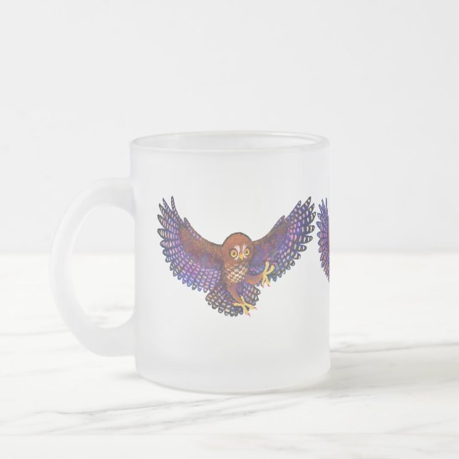 Taza De Cristal Esmerilado Little Ruru Morepork Owl Trio (Izquierda)
