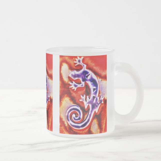 Taza De Cristal Esmerilado Lizard Gecko, Naranja Funky Blue Purple (Derecha)