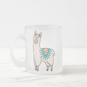 Taza De Cristal Esmerilado llama alpaca de dibujos animados sonriendo feliz