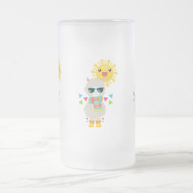 Taza De Cristal Esmerilado Llama Guay y Sol sonriente Kawaii (Centro)
