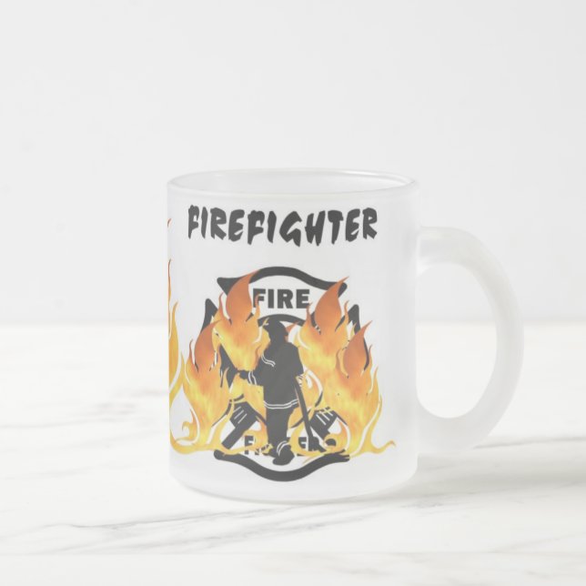 Taza De Cristal Esmerilado Llamas del departamento del fuego (Derecha)