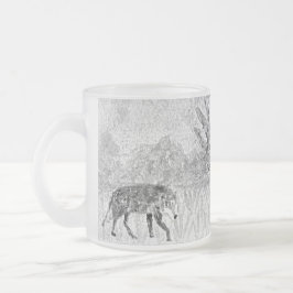 Taza De Cristal Esmerilado Lobo de arte animal salvaje Monocromo