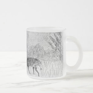 Taza De Cristal Esmerilado Lobo de arte animal salvaje Monocromo